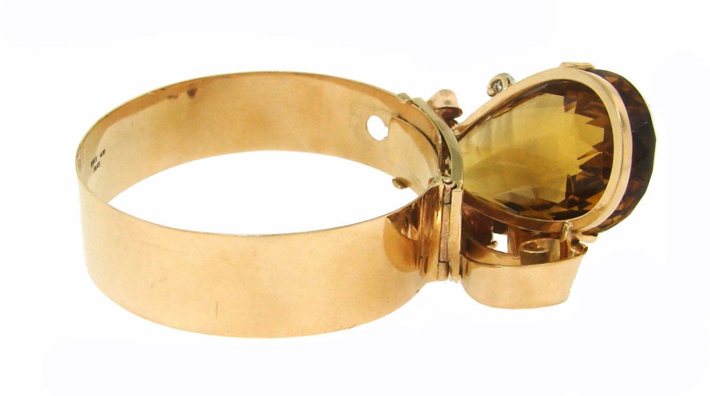 Women's Vintage Birks 14k Yellow Gold Retro Bracelet Citrine Diamond Estate Jewelry For Sale