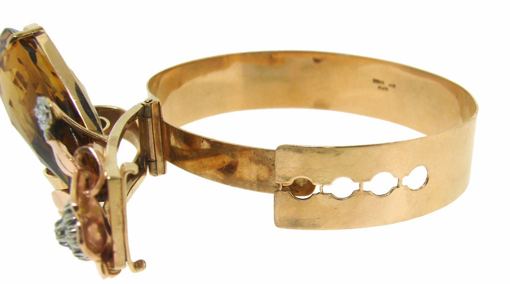 Vintage Birks 14k Yellow Gold Retro Bracelet Citrine Diamond Estate Jewelry For Sale 1