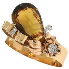 Birks, bracelet Estate Jewelry vintage rétro en or jaune 14 carats, citrine et diamant