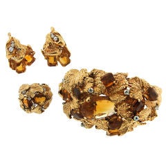 RUSER Citrine, Diamond & Gold Set of Ring, Bracelet & Earrings