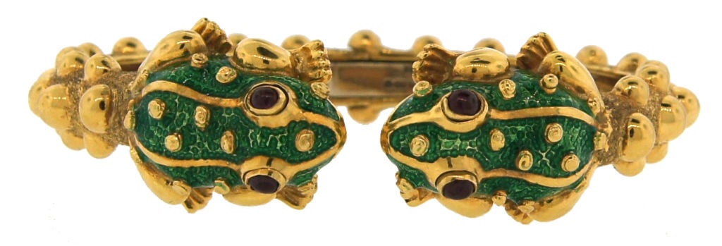 Women's DAVID WEBB Enamel, Ruby & Yellow Gold Frog Bracelet