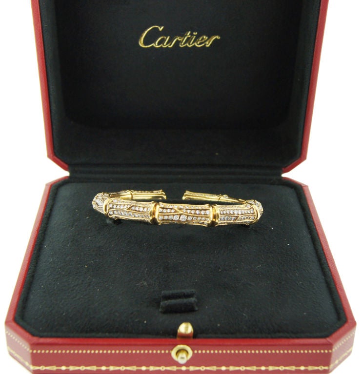 CARTIER Bamboo Collection Diamond & Yellow Gold Bangle Bracelet 3
