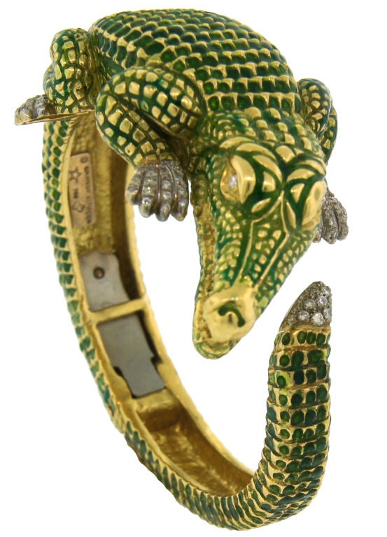 Women's SEAMAN SCHEPPS Enamel, Diamond & Gold Crocodile Bangle Bracelet