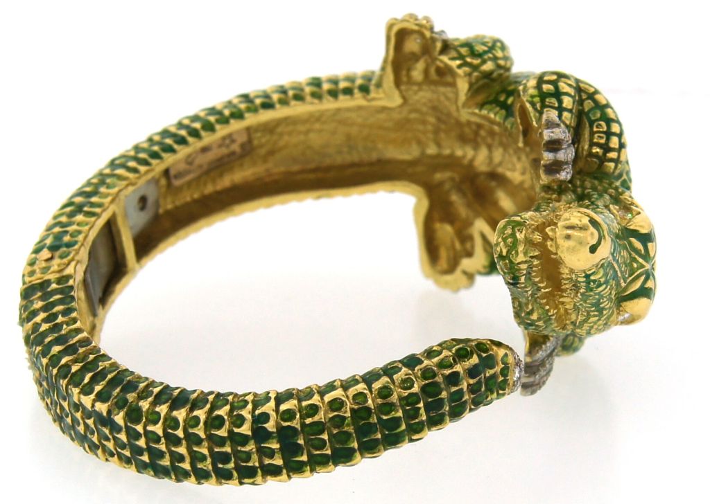 SEAMAN SCHEPPS Enamel, Diamond & Gold Crocodile Bangle Bracelet 5