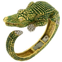 SEAMAN SCHEPPS Enamel, Diamond & Gold Crocodile Bangle Bracelet