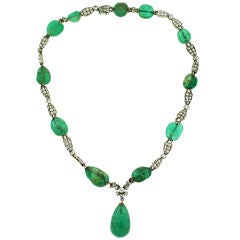 Circa 1930's Emerald, Diamond & White Gold Necklace
