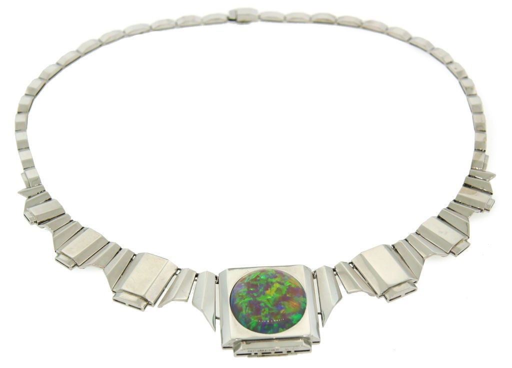 Art Deco OESTERREICHER, WIEN Australian Fire Opal & White Gold Necklace