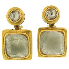 Rose Cut Diamond  Gold Earrings