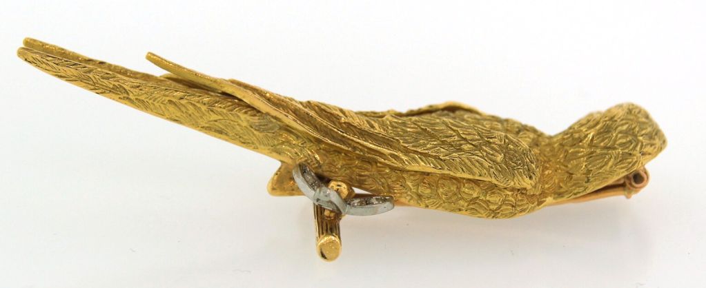 REGNER, Paris Diamond, Ruby & Yellow Gold Swallow Pin In Excellent Condition In Beverly Hills, CA