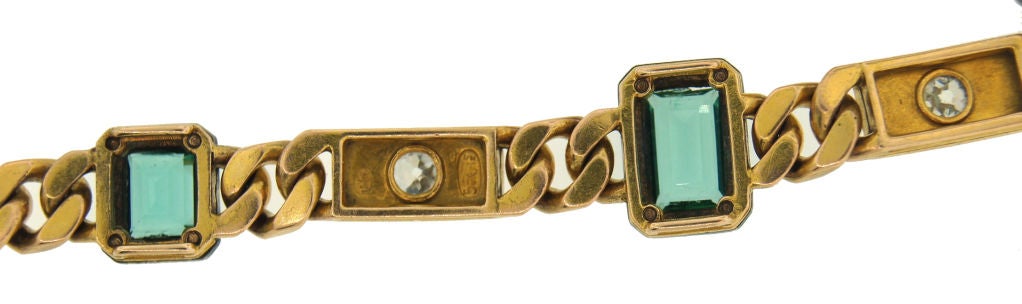 Antique Russian Green Tourmaline, Diamond & Yellow Gold Bracelet 3