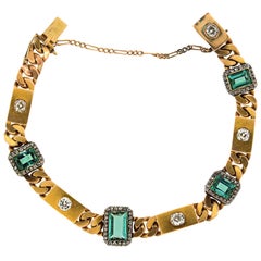 Bracelet en or jaune de Russie ancienne:: tourmaline verte:: diamant &