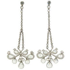 Rose Cut Diamond Platinum Chandelier Earrings