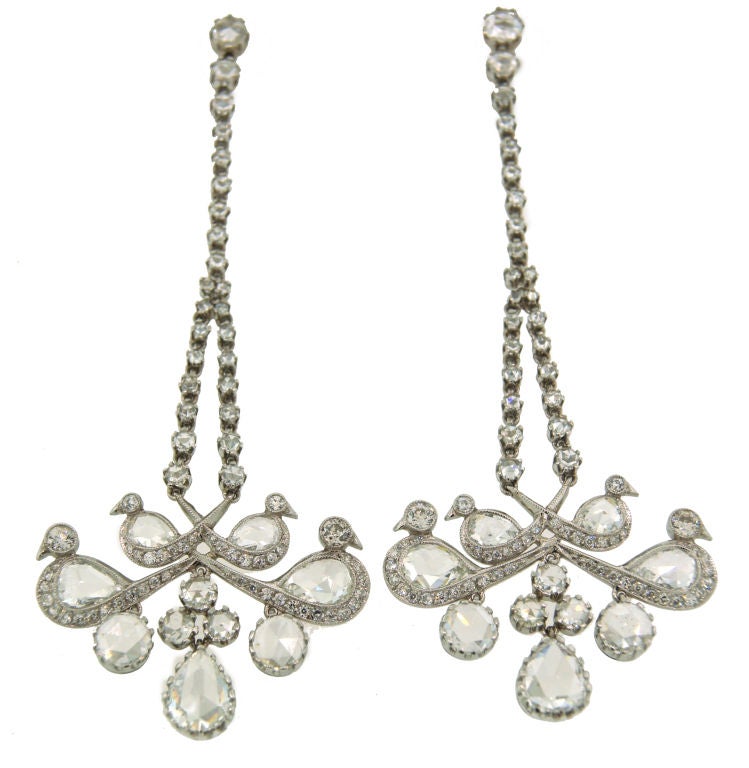 Women's Rose Cut Diamond Platinum Chandelier Earrings For Sale