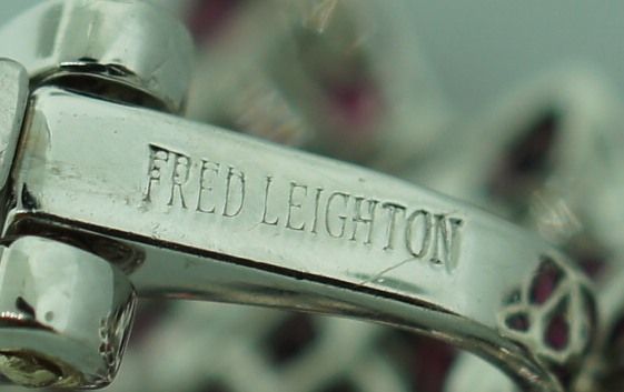 FRED LEIGHTON Ruby Diamond White Gold Leaf Earrings 2