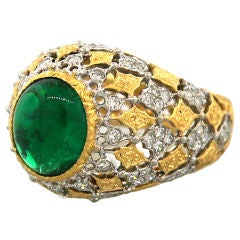 BUCCELLATI Emerald Cabochon Diamond & Gold Ring