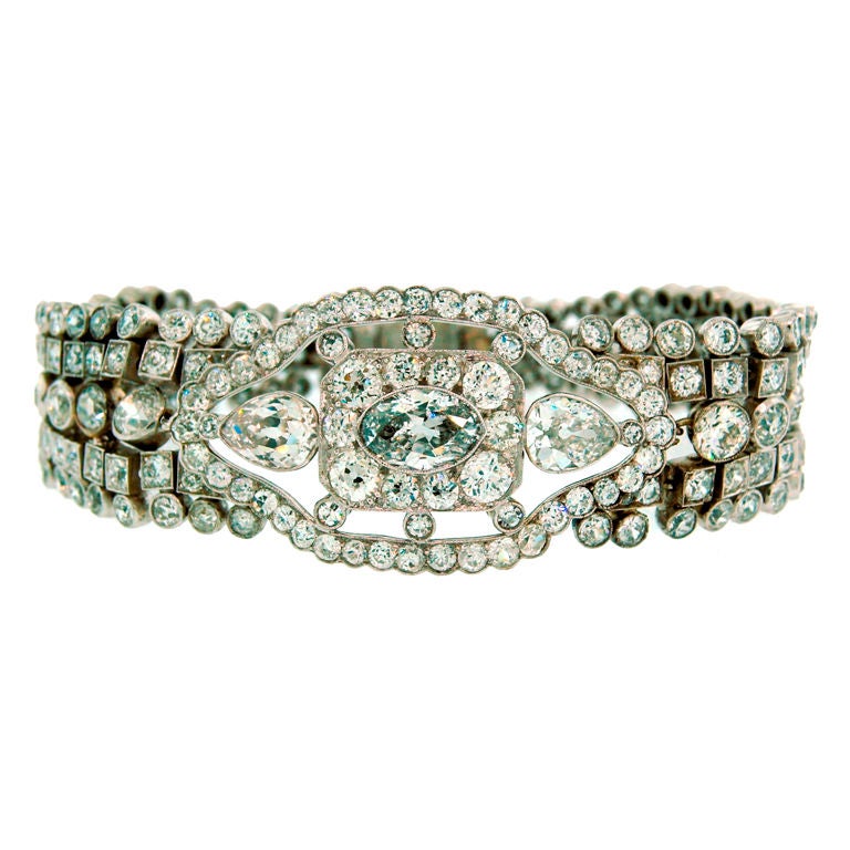 Art Deco Diamond Bracelet with Light Fancy Blue Marquise Diamond For Sale