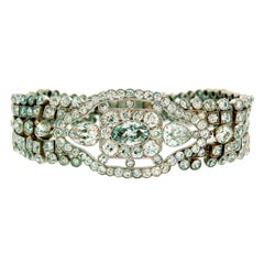 Vintage Art Deco Diamond Bracelet with Light Fancy Blue Marquise Diamond