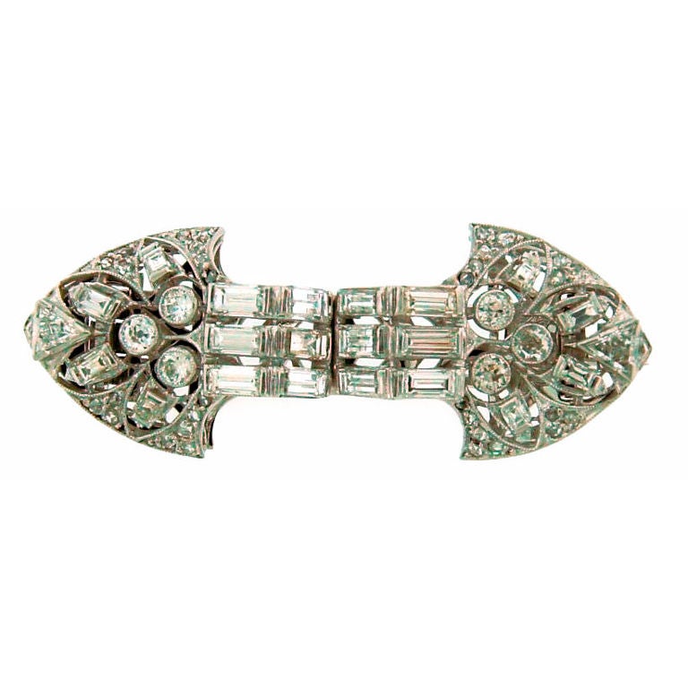 Art Deco Diamond Platinum Brooch Pin Double Clips