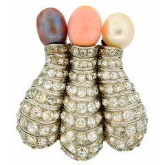 Natural Pearl (GIA Cert) Diamond & Platinum Brooch 8
