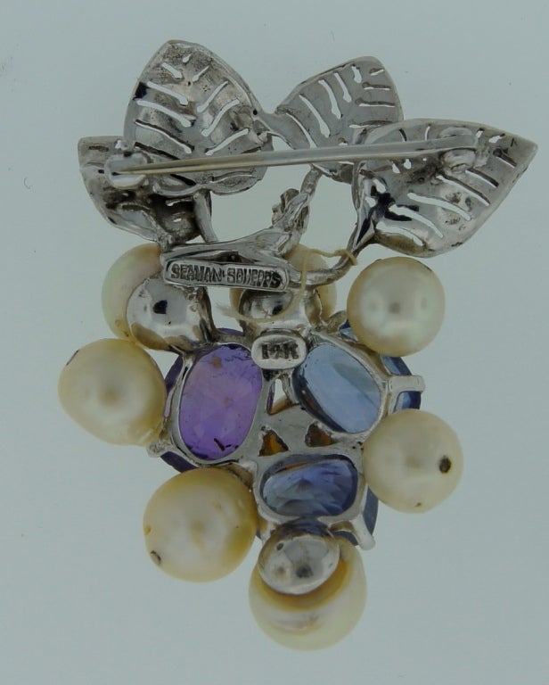 Women's SEAMAN SCHEPPS Pearl Sapphire Diamond White Gold Floral Brooch