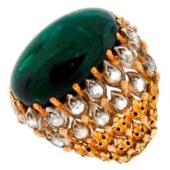 MARIO BUCCELLATI Green Tourmaline Cabochon, Diamond & Gold Ring