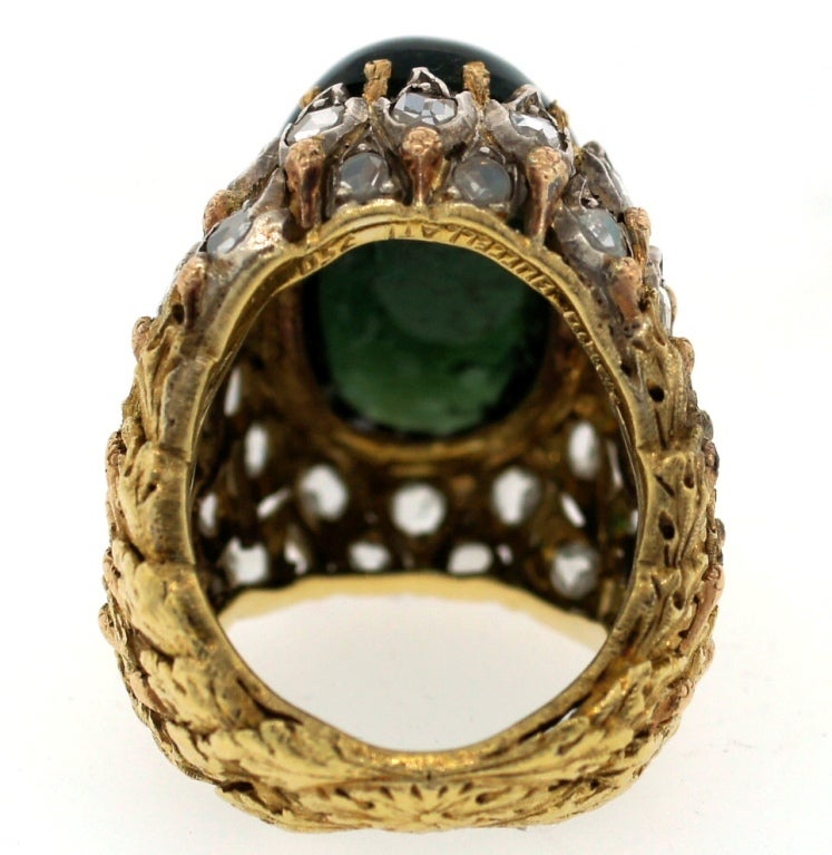 MARIO BUCCELLATI Green Tourmaline Cabochon, Diamond & Gold Ring 5