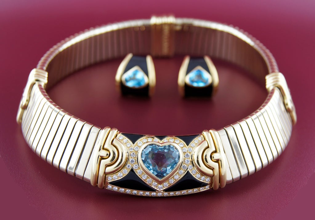 BULGARI Aquamarine Onyx Diamond Gold Tubogas Necklace 4