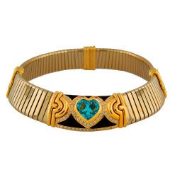 BULGARI Aquamarine Onyx Diamond Gold Tubogas Necklace