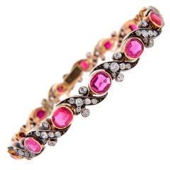 Victorian Ruby Diamond Silver Gold Bracelet