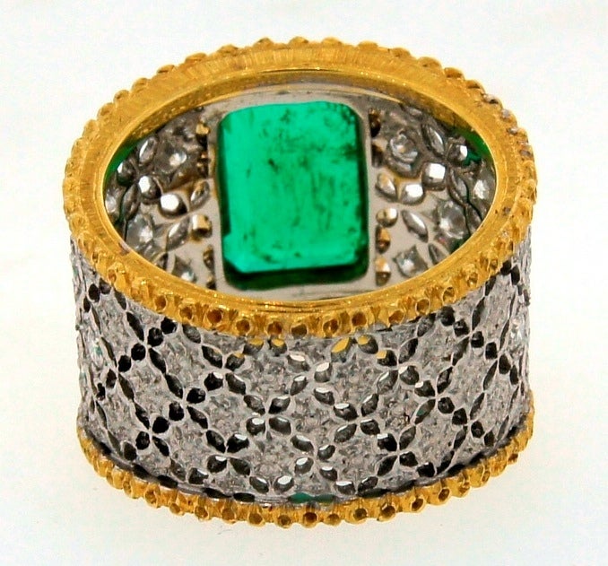 Mario Buccellati Emerald Diamond Gold Band Ring, 1960s 3