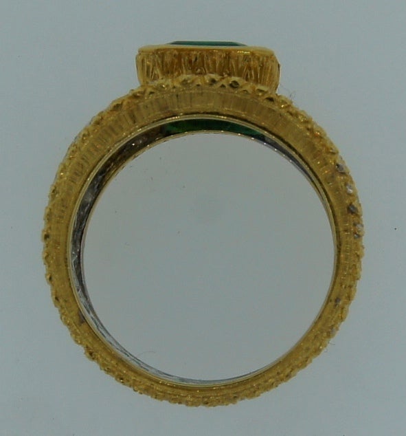 Mario Buccellati Emerald Diamond Gold Band Ring, 1960s 4