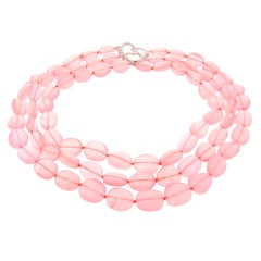 VERDURA Rose Quartz Bead Necklace with White Gold Clasp