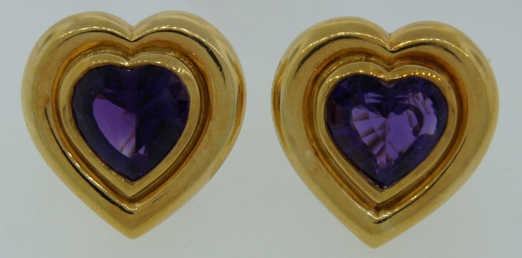 Heart Cut Vintage TIFFANY & Co. PALOMA PICASSO 18k Gold Earrings Heart Amethyst For Sale