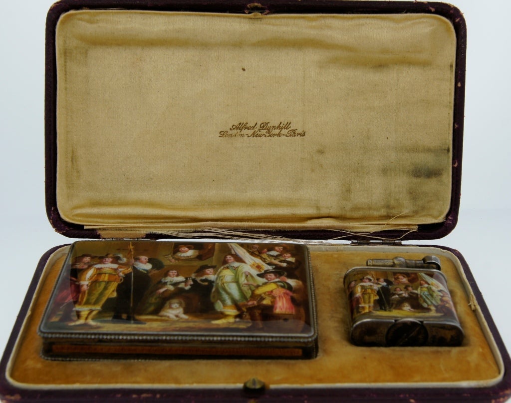 Dunhill / Bruder Frank Enamel & Silver Lightler & Cigarette Case in Fitted Box 6