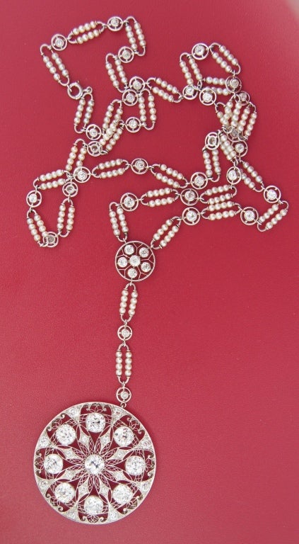 Edwardian Diamond, Seed Pearl & Platinum Necklace 6