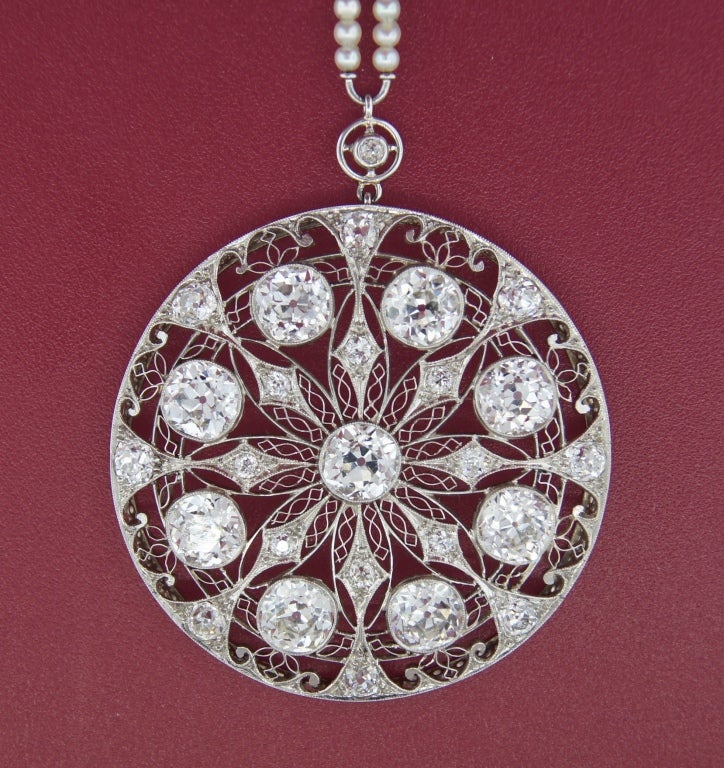 Edwardian Diamond, Seed Pearl & Platinum Necklace In Good Condition In Beverly Hills, CA