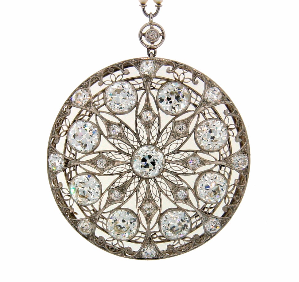 Women's Edwardian Diamond, Seed Pearl & Platinum Necklace