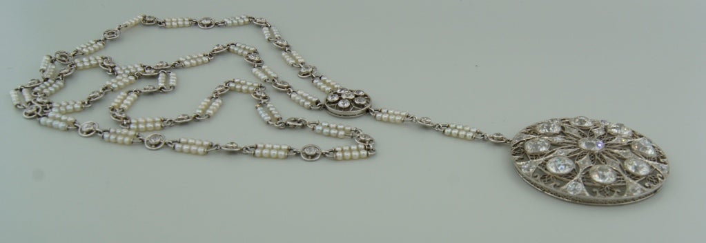 Edwardian Diamond, Seed Pearl & Platinum Necklace 1