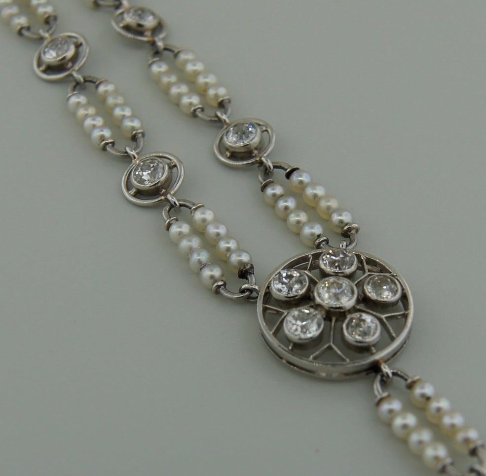 Edwardian Diamond, Seed Pearl & Platinum Necklace 3