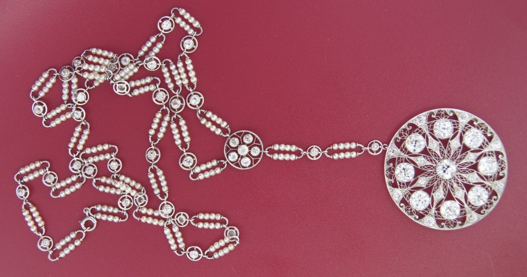 Edwardian Diamond, Seed Pearl & Platinum Necklace 5