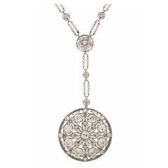 Vintage Edwardian Diamond, Seed Pearl & Platinum Necklace
