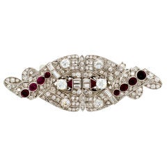 Art Deco Diamond, Ruby & Platinum Brooch / Double-clip