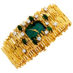 EBEL Lady's Yellow Gold, Diamond, Green Tourmaline and Malachite Bracelet Watch