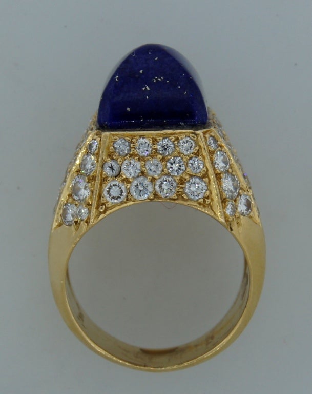 French 1960's Lapis Lazuli and Diamond Gold Ring 4
