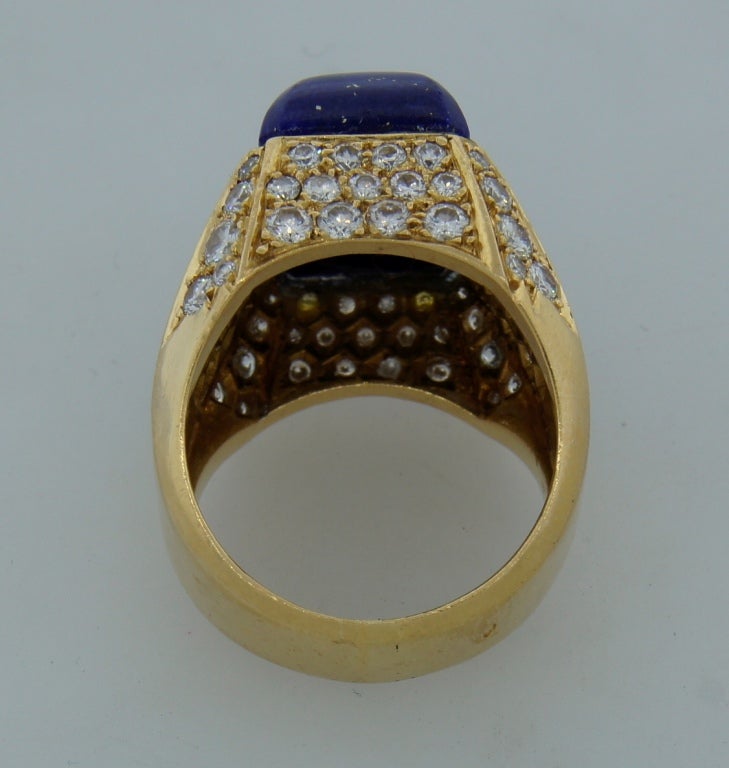 French 1960's Lapis Lazuli and Diamond Gold Ring 5