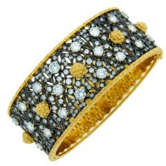 MARIO BUCCELLATI Diamond, Silver & Yellow Gold Bangle Bracelet