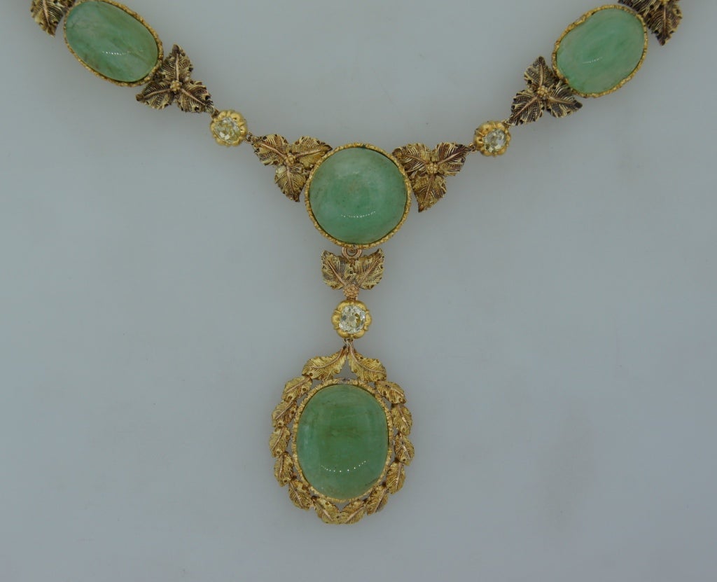 Mixed Cut Vintage MARIO BUCCELLATI 18k Yellow Gold Necklace Diamond Emerald Estate Jewelry