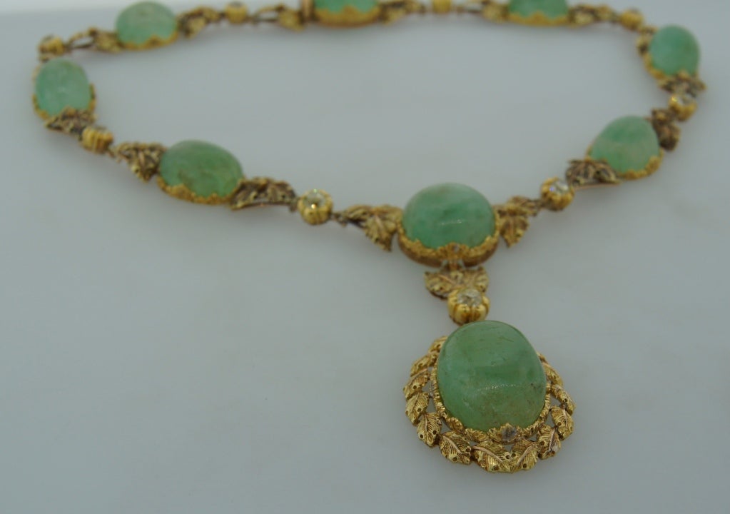 Vintage MARIO BUCCELLATI 18k Yellow Gold Necklace Diamond Emerald Estate Jewelry In Good Condition In Beverly Hills, CA