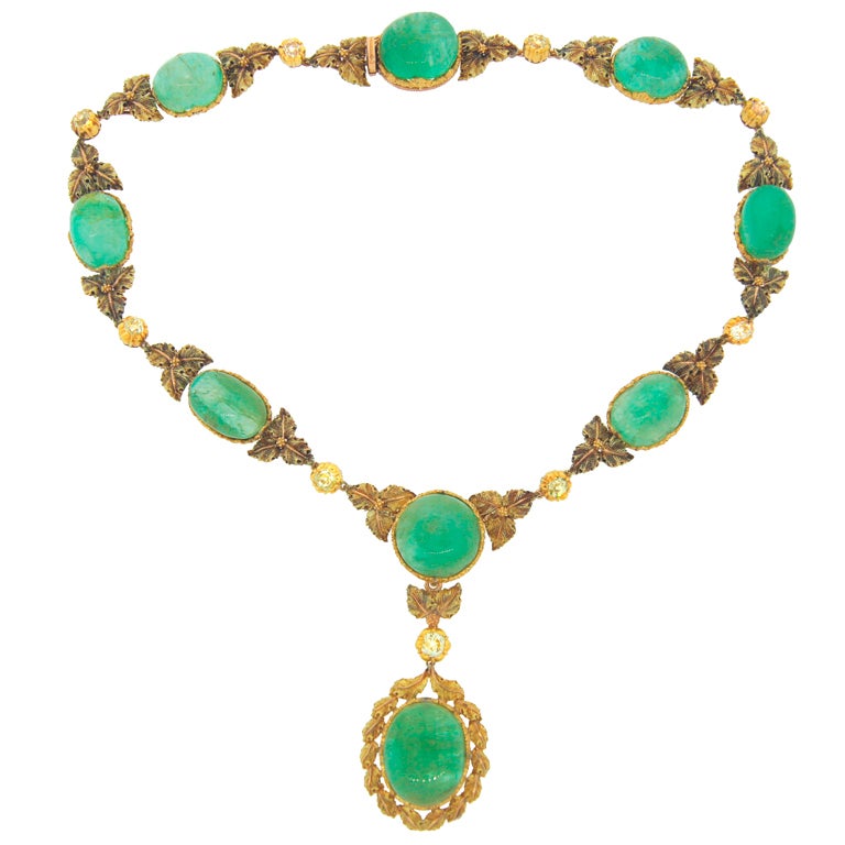 Vintage MARIO BUCCELLATI 18k Yellow Gold Necklace Diamond Emerald Estate Jewelry