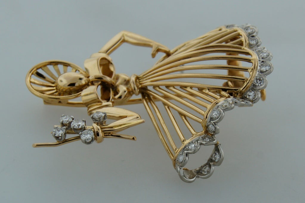 CARTIER Diamond & Yellow Gold Brooch For Sale 2